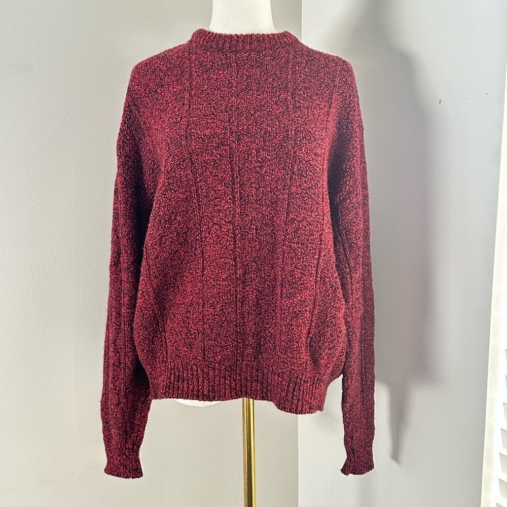 90s Pullover Wool Blend Red Black Cozy Chunky‎ Knit Grandpa Grunge Sweater M USA